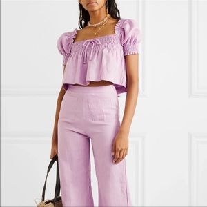 Faithfull the brand smocked linen crop top size XS